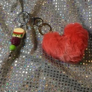 Red Heart Plush Keychain with Beaded Charm